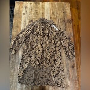 Carla Giannini Paris tan brown high low Floral Lace Women's Blouse tunic NWOT